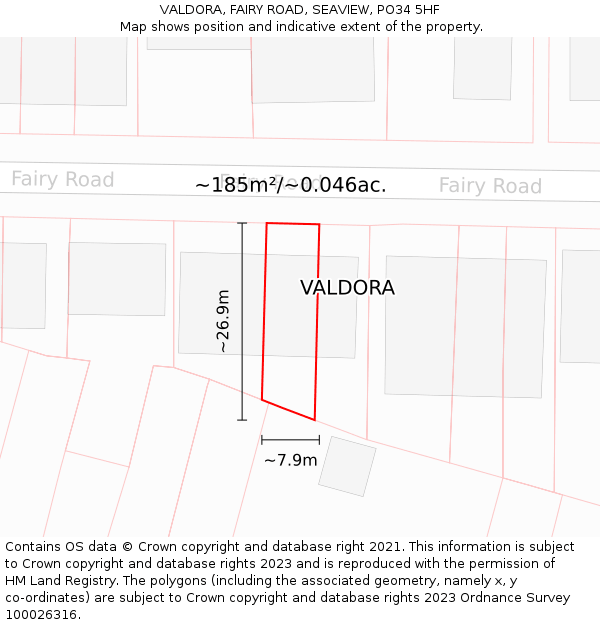 VALDORA, FAIRY ROAD, SEAVIEW, PO34 5HF: Plot and title map