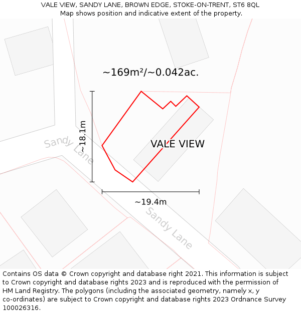 VALE VIEW, SANDY LANE, BROWN EDGE, STOKE-ON-TRENT, ST6 8QL: Plot and title map