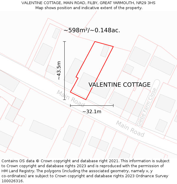 VALENTINE COTTAGE, MAIN ROAD, FILBY, GREAT YARMOUTH, NR29 3HS: Plot and title map