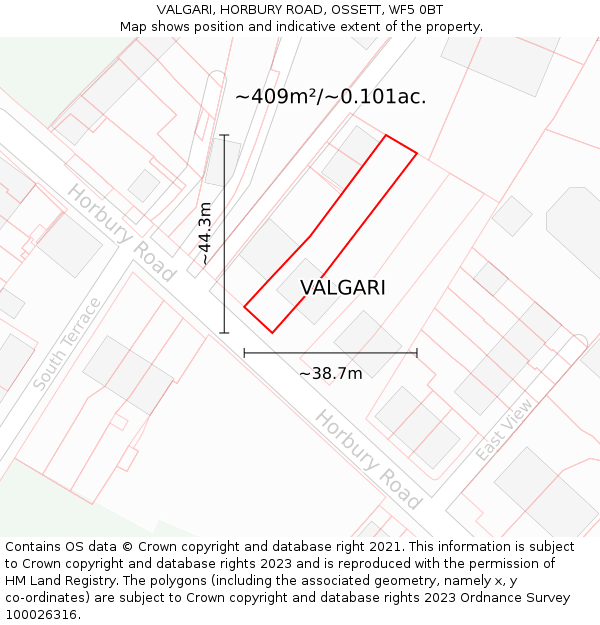 VALGARI, HORBURY ROAD, OSSETT, WF5 0BT: Plot and title map