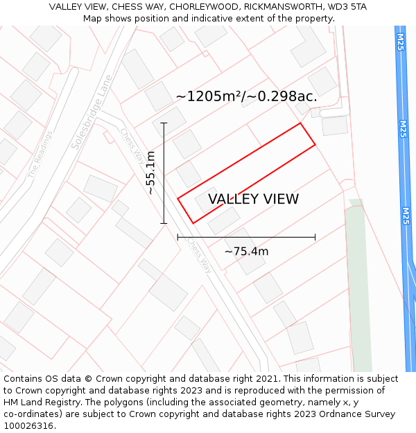 VALLEY VIEW, CHESS WAY, CHORLEYWOOD, RICKMANSWORTH, WD3 5TA: Plot and title map