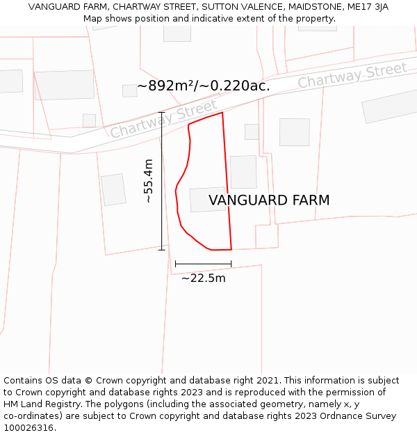 VANGUARD FARM, CHARTWAY STREET, SUTTON VALENCE, MAIDSTONE, ME17 3JA: Plot and title map