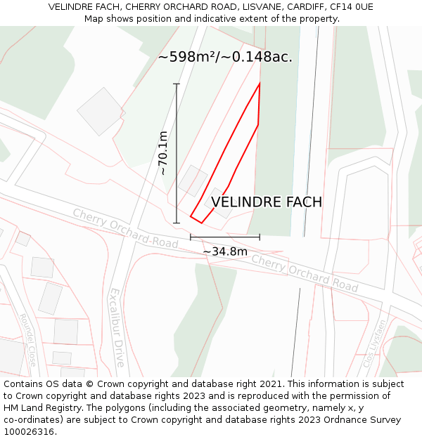 VELINDRE FACH, CHERRY ORCHARD ROAD, LISVANE, CARDIFF, CF14 0UE: Plot and title map