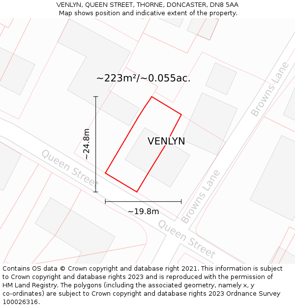 VENLYN, QUEEN STREET, THORNE, DONCASTER, DN8 5AA: Plot and title map