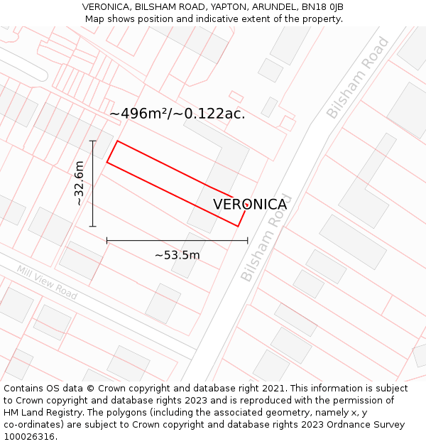 VERONICA, BILSHAM ROAD, YAPTON, ARUNDEL, BN18 0JB: Plot and title map