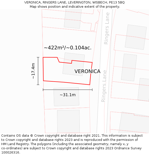 VERONICA, RINGERS LANE, LEVERINGTON, WISBECH, PE13 5BQ: Plot and title map