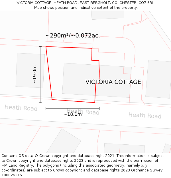 VICTORIA COTTAGE, HEATH ROAD, EAST BERGHOLT, COLCHESTER, CO7 6RL: Plot and title map