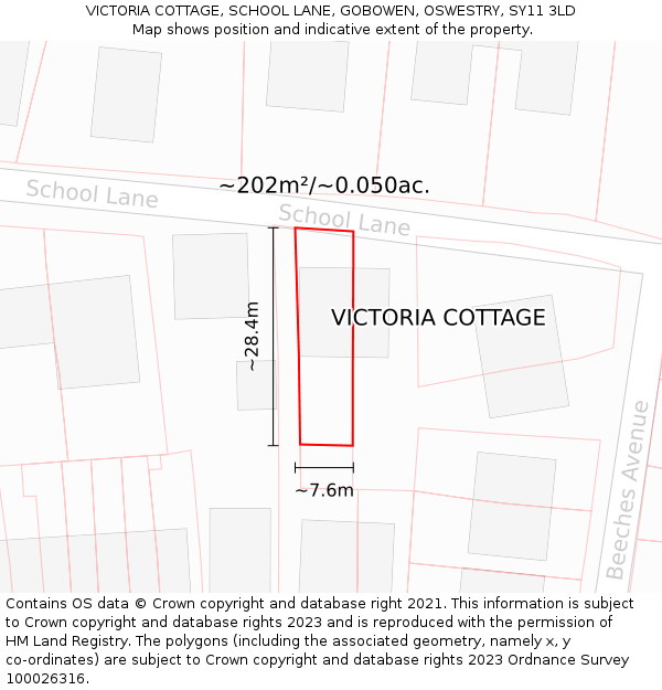 VICTORIA COTTAGE, SCHOOL LANE, GOBOWEN, OSWESTRY, SY11 3LD: Plot and title map