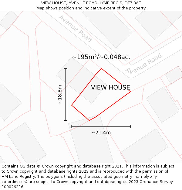 VIEW HOUSE, AVENUE ROAD, LYME REGIS, DT7 3AE: Plot and title map