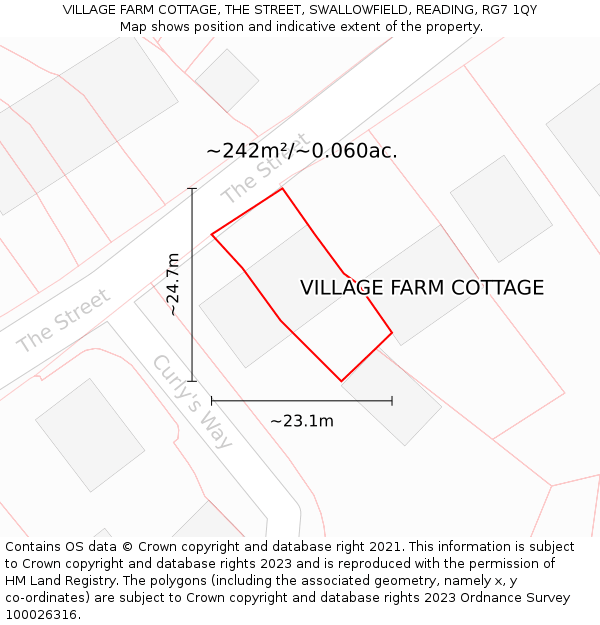 VILLAGE FARM COTTAGE, THE STREET, SWALLOWFIELD, READING, RG7 1QY: Plot and title map