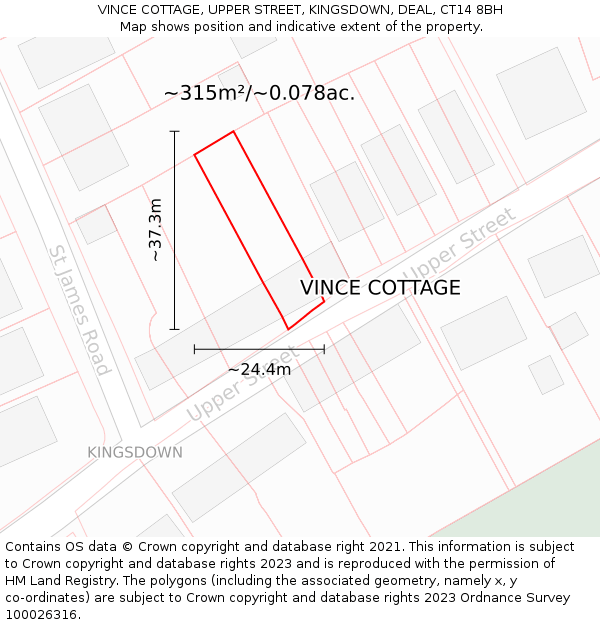 VINCE COTTAGE, UPPER STREET, KINGSDOWN, DEAL, CT14 8BH: Plot and title map