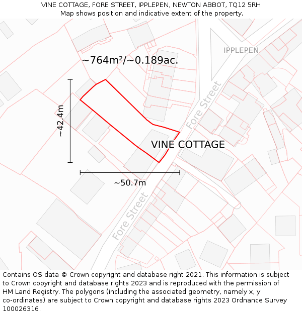 VINE COTTAGE, FORE STREET, IPPLEPEN, NEWTON ABBOT, TQ12 5RH: Plot and title map