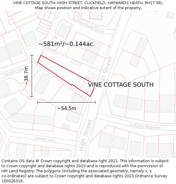 VINE COTTAGE SOUTH, HIGH STREET, CUCKFIELD, HAYWARDS HEATH, RH17 5EL: Plot and title map