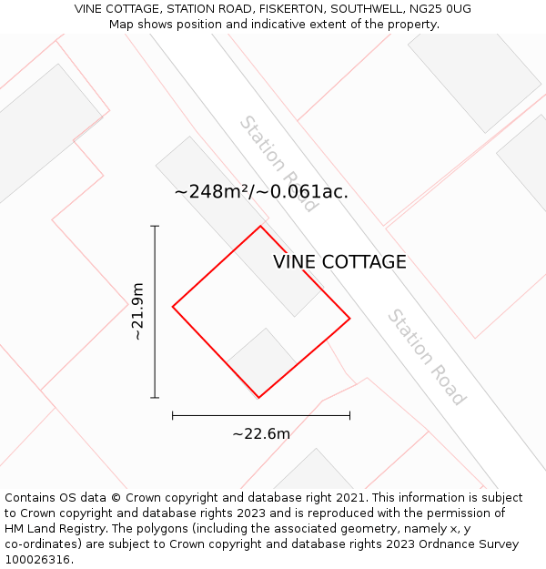 VINE COTTAGE, STATION ROAD, FISKERTON, SOUTHWELL, NG25 0UG: Plot and title map