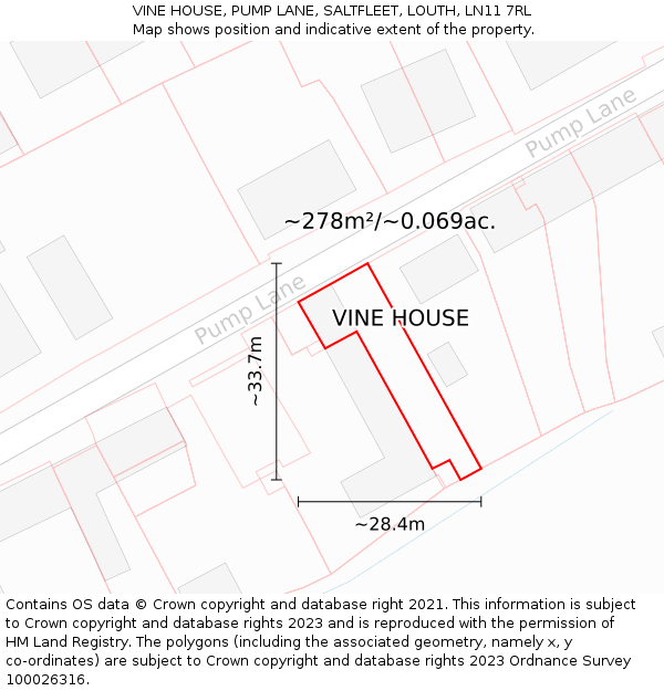 VINE HOUSE, PUMP LANE, SALTFLEET, LOUTH, LN11 7RL: Plot and title map