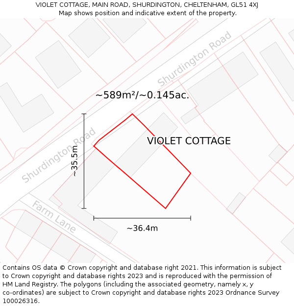 VIOLET COTTAGE, MAIN ROAD, SHURDINGTON, CHELTENHAM, GL51 4XJ: Plot and title map