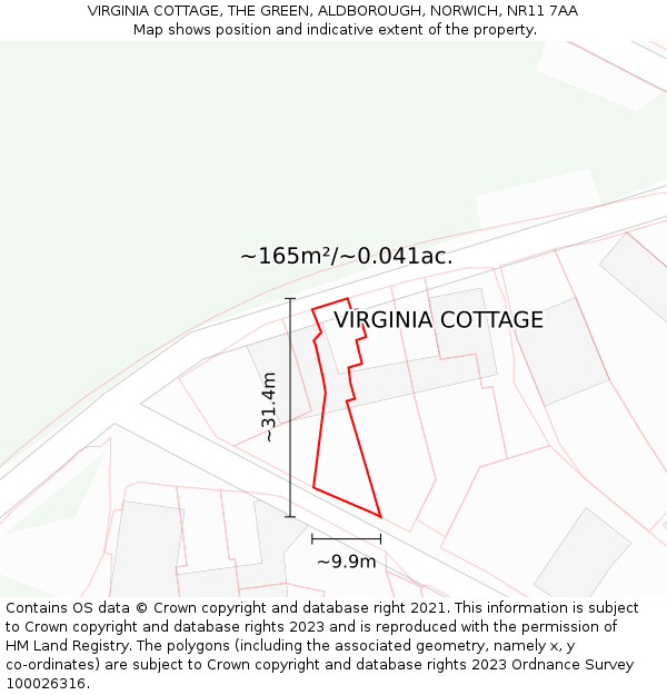 VIRGINIA COTTAGE, THE GREEN, ALDBOROUGH, NORWICH, NR11 7AA: Plot and title map