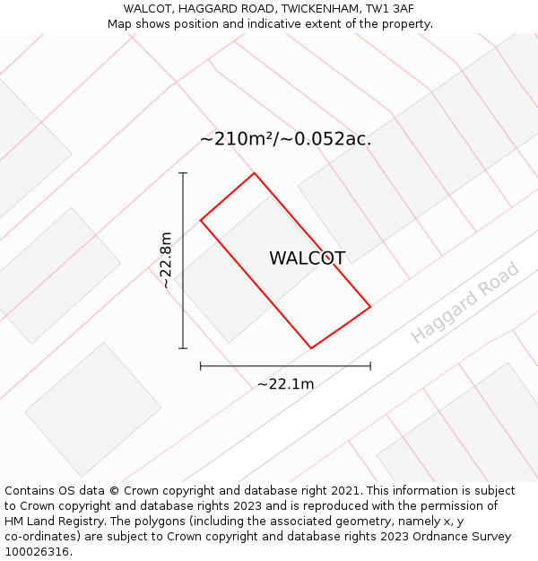 WALCOT, HAGGARD ROAD, TWICKENHAM, TW1 3AF: Plot and title map