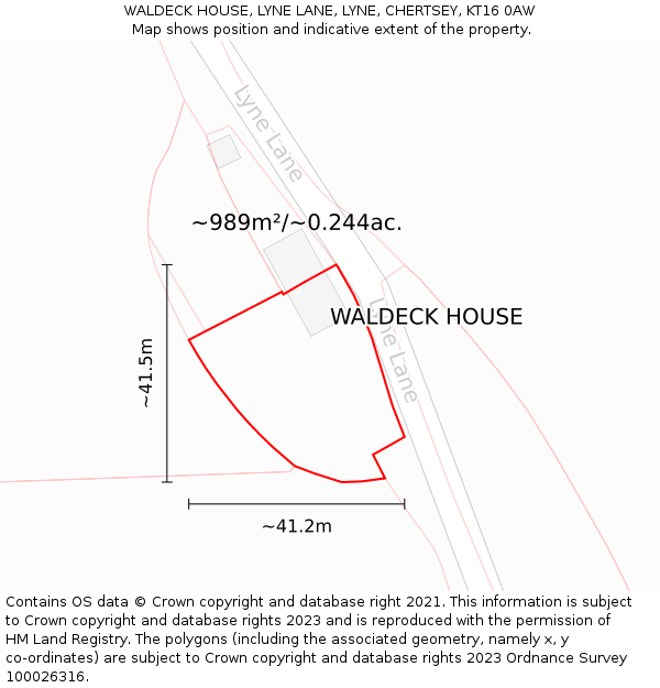 WALDECK HOUSE, LYNE LANE, LYNE, CHERTSEY, KT16 0AW: Plot and title map