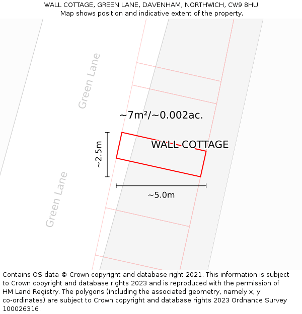 WALL COTTAGE, GREEN LANE, DAVENHAM, NORTHWICH, CW9 8HU: Plot and title map