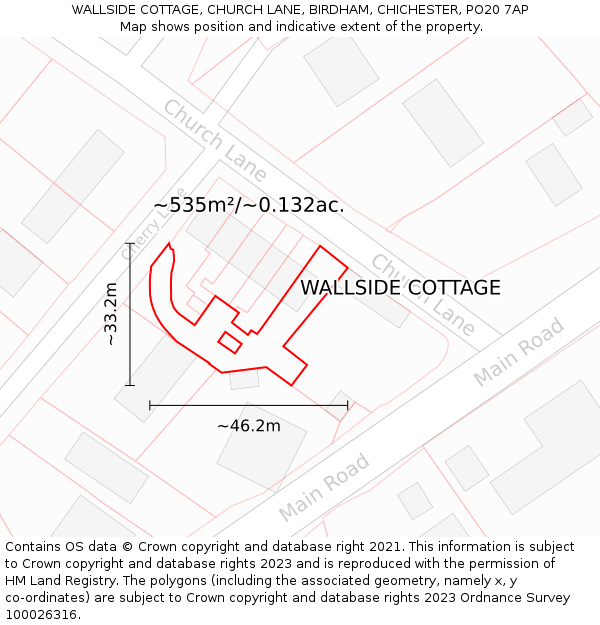 WALLSIDE COTTAGE, CHURCH LANE, BIRDHAM, CHICHESTER, PO20 7AP: Plot and title map