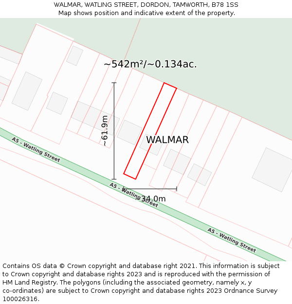 WALMAR, WATLING STREET, DORDON, TAMWORTH, B78 1SS: Plot and title map