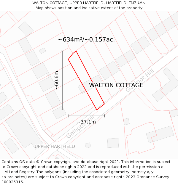 WALTON COTTAGE, UPPER HARTFIELD, HARTFIELD, TN7 4AN: Plot and title map