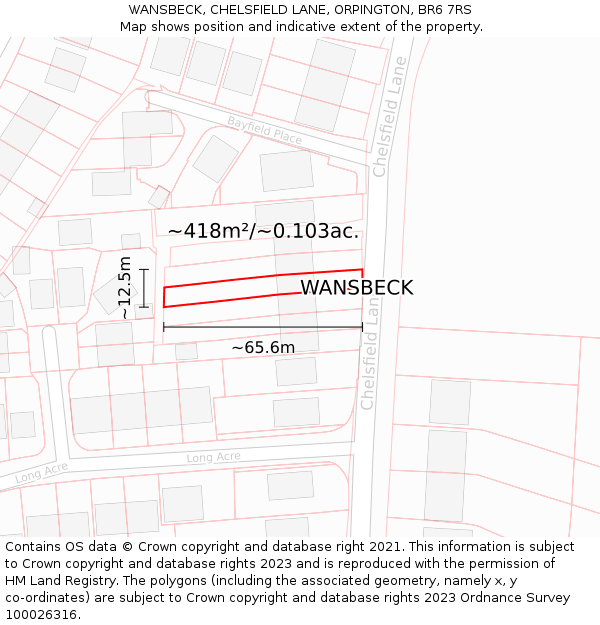 WANSBECK, CHELSFIELD LANE, ORPINGTON, BR6 7RS: Plot and title map