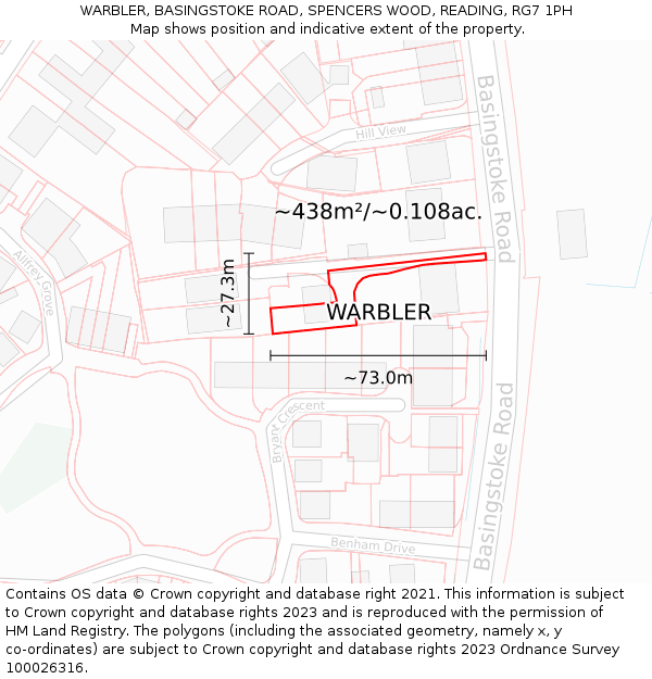 WARBLER, BASINGSTOKE ROAD, SPENCERS WOOD, READING, RG7 1PH: Plot and title map