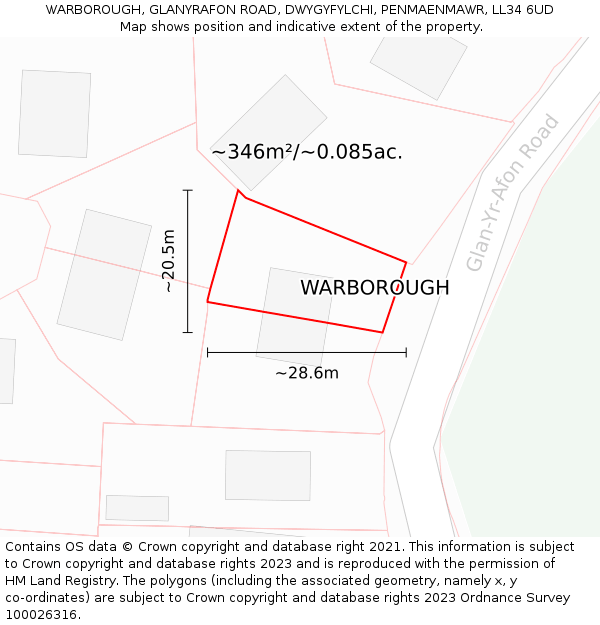 WARBOROUGH, GLANYRAFON ROAD, DWYGYFYLCHI, PENMAENMAWR, LL34 6UD: Plot and title map