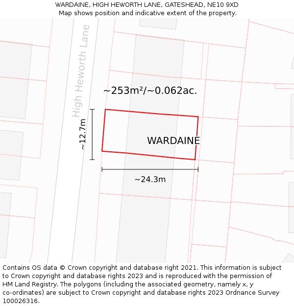 WARDAINE, HIGH HEWORTH LANE, GATESHEAD, NE10 9XD: Plot and title map