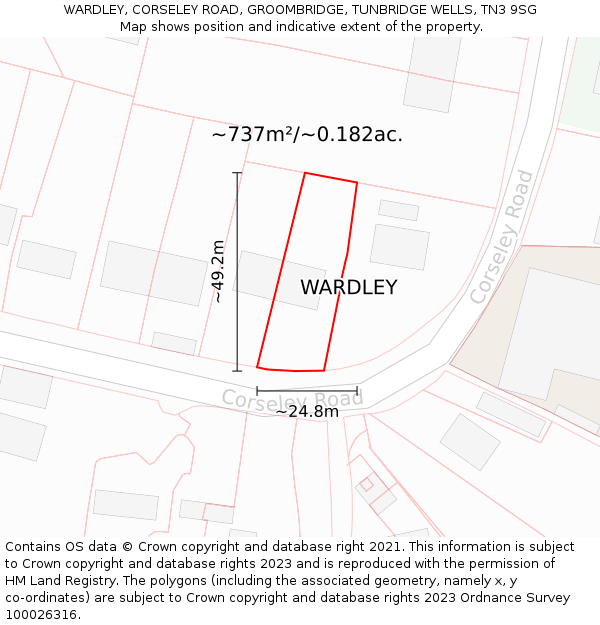 WARDLEY, CORSELEY ROAD, GROOMBRIDGE, TUNBRIDGE WELLS, TN3 9SG: Plot and title map