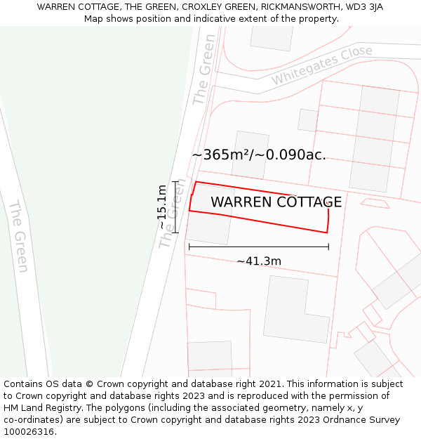 WARREN COTTAGE, THE GREEN, CROXLEY GREEN, RICKMANSWORTH, WD3 3JA: Plot and title map