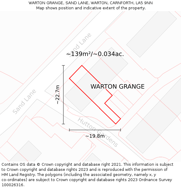 WARTON GRANGE, SAND LANE, WARTON, CARNFORTH, LA5 9NN: Plot and title map