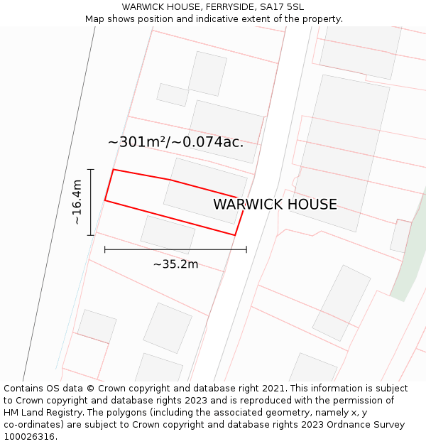 WARWICK HOUSE, FERRYSIDE, SA17 5SL: Plot and title map