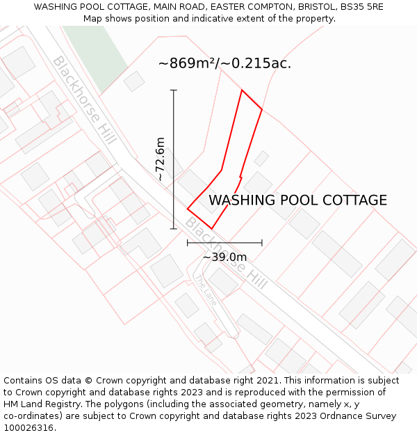 WASHING POOL COTTAGE, MAIN ROAD, EASTER COMPTON, BRISTOL, BS35 5RE: Plot and title map