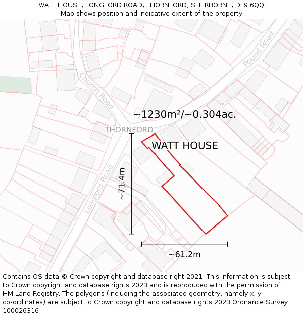 WATT HOUSE, LONGFORD ROAD, THORNFORD, SHERBORNE, DT9 6QQ: Plot and title map