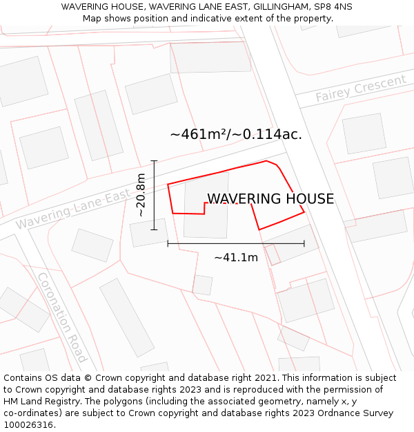 WAVERING HOUSE, WAVERING LANE EAST, GILLINGHAM, SP8 4NS: Plot and title map