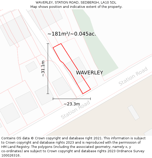 WAVERLEY, STATION ROAD, SEDBERGH, LA10 5DL: Plot and title map