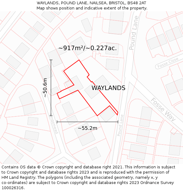 WAYLANDS, POUND LANE, NAILSEA, BRISTOL, BS48 2AT: Plot and title map