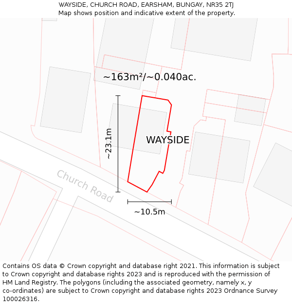 WAYSIDE, CHURCH ROAD, EARSHAM, BUNGAY, NR35 2TJ: Plot and title map