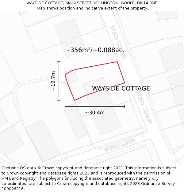 WAYSIDE COTTAGE, MAIN STREET, KELLINGTON, GOOLE, DN14 0NE: Plot and title map