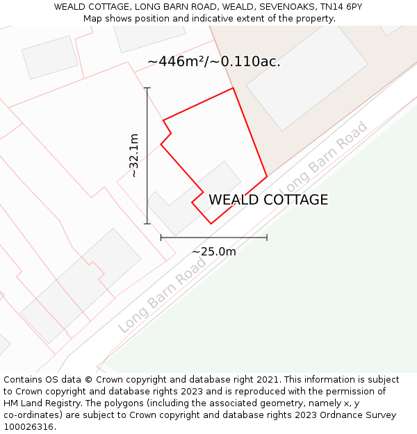 WEALD COTTAGE, LONG BARN ROAD, WEALD, SEVENOAKS, TN14 6PY: Plot and title map