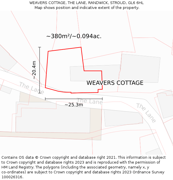 WEAVERS COTTAGE, THE LANE, RANDWICK, STROUD, GL6 6HL: Plot and title map