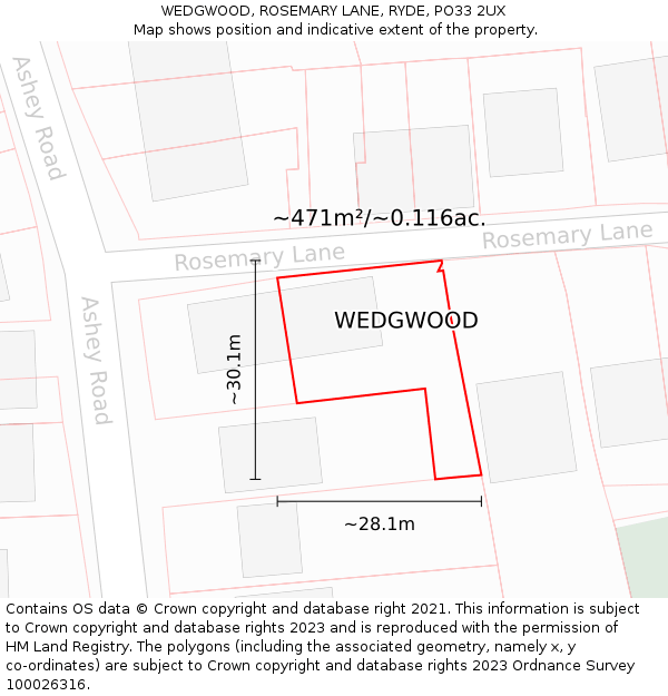 WEDGWOOD, ROSEMARY LANE, RYDE, PO33 2UX: Plot and title map