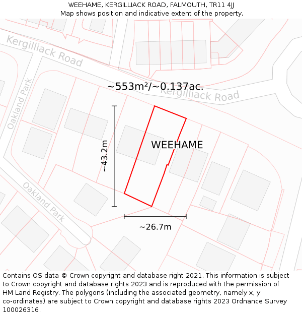 WEEHAME, KERGILLIACK ROAD, FALMOUTH, TR11 4JJ: Plot and title map