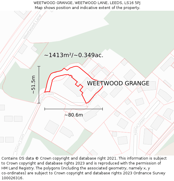 WEETWOOD GRANGE, WEETWOOD LANE, LEEDS, LS16 5PJ: Plot and title map