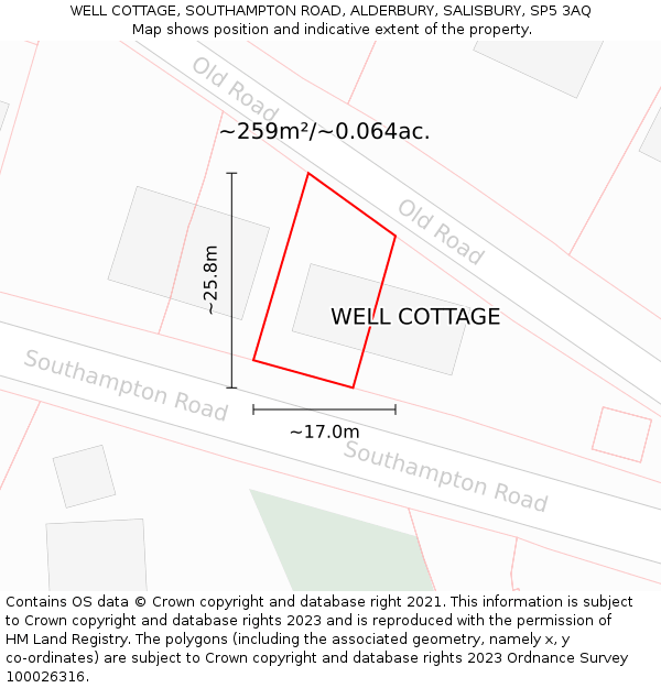 WELL COTTAGE, SOUTHAMPTON ROAD, ALDERBURY, SALISBURY, SP5 3AQ: Plot and title map