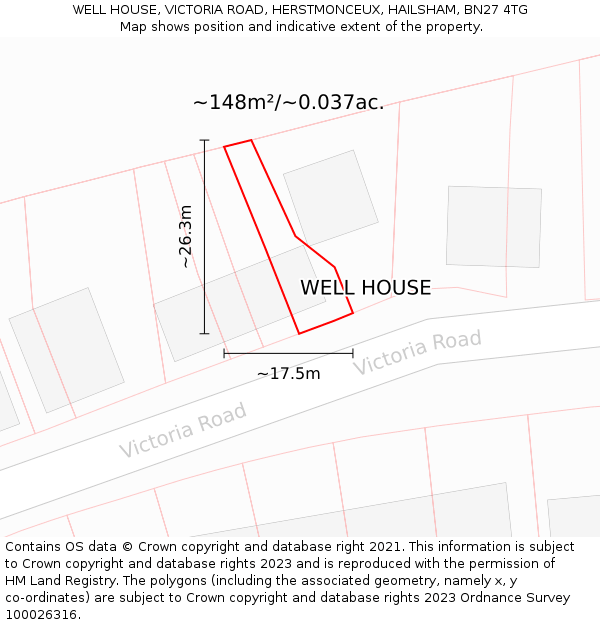 WELL HOUSE, VICTORIA ROAD, HERSTMONCEUX, HAILSHAM, BN27 4TG: Plot and title map