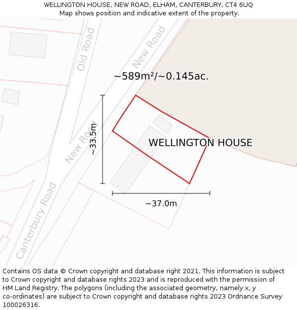 WELLINGTON HOUSE, NEW ROAD, ELHAM, CANTERBURY, CT4 6UQ: Plot and title map